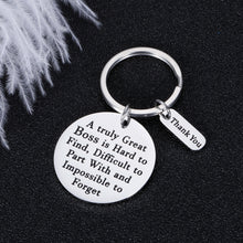 Load image into Gallery viewer, Boss Mentor Appreciation Keychain for Supervisor Leader Coworker A Truly Great Boss is Hard to Find Boss’s Day Leaving Boss Lady Retirement Thank You Birthday Stocking Stuffer