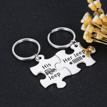 Load image into Gallery viewer, Jeep Lovers Gifts Couple Set Keychain Valentine’s Day Gift for Wife Husband Her Jeep His Jeep Puzzle Key Chain for Girlfriend Boyfriend Birthday Anniversary Wedding New Car Gift for Him Her