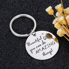 Load image into Gallery viewer, Inspirational Gifts Keychain for Women Daughter Birthday Graduation Encouragement Key Chain for Daughter Best Friends Sisters Beautiful Girl You Can Do Amazing Things Dog Tag for Niece Her Teenage