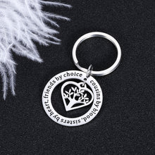 Load image into Gallery viewer, Cousins Keychain Cousins By Blood Sisters By Heart Friends By Choice for Cousins Best Friends Girls Long Distance Birthday Graduation Stocking Stuffer Family Friendship Present Jewelry