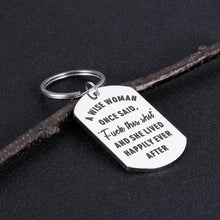 Load image into Gallery viewer, Funny Gif Key chain for Friends Sister Wife Mom Birthday Christmas Gif Inspirational Keyring A Wise Women Once Said and She Lived Happily Ever After Pendant Charm Present for Girls Her