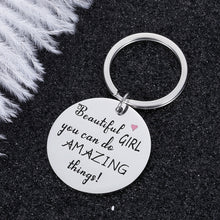 Load image into Gallery viewer, Inspirational Gifts Keychain for Women Daughter Birthday Graduation Encouragement Key Chain for Daughter Best Friends Sisters Beautiful Girl You Can Do Amazing Things Dog Tag for Niece Her Teenage