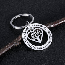 Load image into Gallery viewer, Cousins Keychain Cousins By Blood Sisters By Heart Friends By Choice for Cousins Best Friends Girls Long Distance Birthday Graduation Stocking Stuffer Family Friendship Present Jewelry