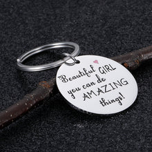 Load image into Gallery viewer, Inspirational Gifts Keychain for Women Daughter Birthday Graduation Encouragement Key Chain for Daughter Best Friends Sisters Beautiful Girl You Can Do Amazing Things Dog Tag for Niece Her Teenage