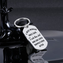 Load image into Gallery viewer, Funny Gif Key chain for Friends Sister Wife Mom Birthday Christmas Gif Inspirational Keyring A Wise Women Once Said and She Lived Happily Ever After Pendant Charm Present for Girls Her