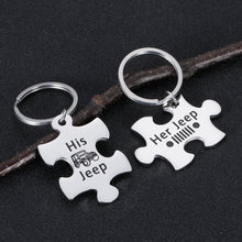 Load image into Gallery viewer, Jeep Lovers Gifts Couple Set Keychain Valentine’s Day Gift for Wife Husband Her Jeep His Jeep Puzzle Key Chain for Girlfriend Boyfriend Birthday Anniversary Wedding New Car Gift for Him Her
