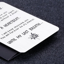 Load image into Gallery viewer, Engraved Couple Wallet Card Valentine Anniversary Gifts for Husband Boyfriend from Wife Girlfriend Birthday Christmas Wedding Engagement Metal Wallet Insert Card for Men Fiance Groom
