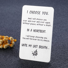 Load image into Gallery viewer, Engraved Couple Wallet Card Valentine Anniversary Gifts for Husband Boyfriend from Wife Girlfriend Birthday Christmas Wedding Engagement Metal Wallet Insert Card for Men Fiance Groom