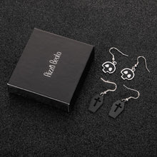 Load image into Gallery viewer, Earrings Gift for Women Halloween Skull And Coffin Pendant Hollow Cross Inside Earrings 2 Pairs Stainless Steel Classic Gothic in Raven Black Jewelry Earrings for Girls Her
