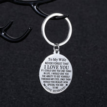 Load image into Gallery viewer, To My Wife Gifs Birthday Keychain from Husband Couple Valentine Wedding Gifs for Women Fiancee Never Forget That I Love You Xmas Gift Pendant Jewelry Keyring for Her