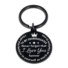 Load image into Gallery viewer, to My Granddaughter Gifts Keychain Inspirational Granddaughter Birthday Graduation Christmas from Grandma Grandpa to Girls Teenage Kids New Year Valentines Day Stocking Stuffer Present for Her