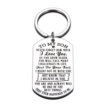Load image into Gallery viewer, to My Son Gifts from Mom Dad Inspirational Keychain Birthday Graduation Christmas for Boys Men I Love You Key Pendant Back to School Anniversary New Year Going Away Present for Him