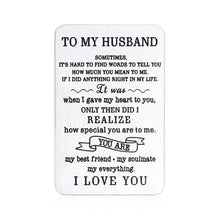 Load image into Gallery viewer, Husband Anniversary Wallet Card Insert Gifts from Wife Wifey Valentines Day Birthday Wedding Gift for Him Men Metal Wallet Card Christmas Deployment Long Distance Wallet Card Present for Fiance Hubby