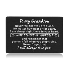 Load image into Gallery viewer, Grandson Gifts Wallet Card Insert from Grandma Grandpa, Valentine Graduation 2021 Birthday Gifts for Teen Boys Teenage Adult Grandson from Grandparents Inspirational Christmas Wallet Card for Him