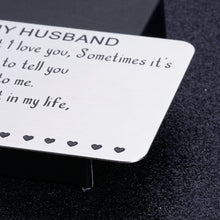 Load image into Gallery viewer, Husband Gifts from Wife Wallet Card Insert Gift Birthday Valentines Day Wedding Anniversary Metal Wallet Card for Him Men Hubby Christmas Engagement Long Distance Card Present for Groom Fiance