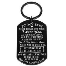 Load image into Gallery viewer, to My Son Gifts from Mom Dad Inspirational Keychain Birthday Graduation Christmas for Boys Men I Love You Key Pendant Back to School Anniversary Wedding Xmas Going Away Present for Him