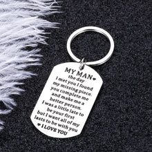 Load image into Gallery viewer, Valentine Gifts Husband Keychain for Him Boyfriend Anniversary Birthday to My Man Couple Wedding Long Distance Relationship Stocking Stuffer Gifts for Hubby Fiance Groom Key Pendant Jewelry