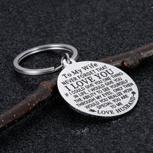 Load image into Gallery viewer, To My Wife Gifs Birthday Keychain from Husband Couple Valentine Wedding Gifs for Women Fiancee Never Forget That I Love You Xmas Gift Pendant Jewelry Keyring for Her