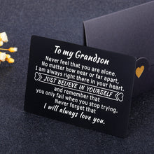 Load image into Gallery viewer, Grandson Gifts Wallet Card Insert from Grandma Grandpa, Valentine Graduation 2021 Birthday Gifts for Teen Boys Teenage Adult Grandson from Grandparents Inspirational Christmas Wallet Card for Him