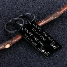 Load image into Gallery viewer, The Office Couple Gifts Keychain Set of 2 for Boyfriend Girlfriend Husband Wife Valentine Birthday Pres Jim and Pam Gift Engagement Wedding Anniversary Christmas TV Show Lover Keyring for Him Her