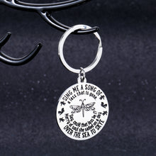 Load image into Gallery viewer, Outlander TV Show Gifts Keychain for Men Women Lamie Fraser Lover Outlander Fans Sing Me A Song of A Lass That is Gone Lyrics Dragonfly Keychain Skye Boat Song Dragonfly Lovers Jewelry for Him Her