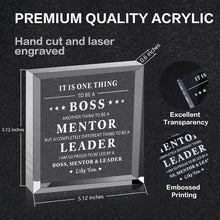 Load image into Gallery viewer, Boss Day Appreciation Gift for Leader Women Men Acrylic Office Decor Gift for Boss Lady Birthday Christmas Leaving Going Away Thank You Gift for Mentor Coworker Paperweight Keepsake for Him Her