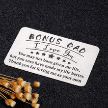 Load image into Gallery viewer, Fathers Day Bonus Dad Gifts Stepdad Gifts Wallet Insert Card for Dad Daddy Gifts from Daughter Son Kids Papa Birthday Metal Wallet Presents Father in Law Gift for Men Him Valentines Day Wedding
