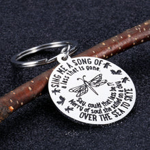 Load image into Gallery viewer, Outlander TV Show Gifts Keychain for Men Women Lamie Fraser Lover Outlander Fans Sing Me A Song of A Lass That is Gone Lyrics Dragonfly Keychain Skye Boat Song Dragonfly Lovers Jewelry for Him Her