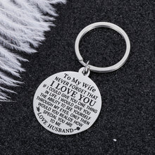 Load image into Gallery viewer, To My Wife Gifs Birthday Keychain from Husband Couple Valentine Wedding Gifs for Women Fiancee Never Forget That I Love You Xmas Gift Pendant Jewelry Keyring for Her