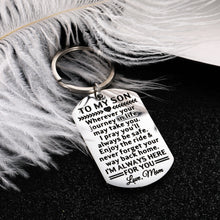 Load image into Gallery viewer, Mom to Son Gifts Keychain Birthday Graduation Christmas Gift Inspirational Wherever Your Journey in Life May Take You I Pray You'll Always Be Safe New Driver Going Away Present for Boys Teens