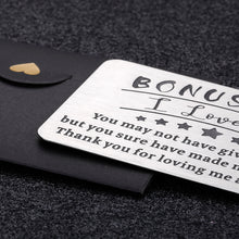 Load image into Gallery viewer, Fathers Day Bonus Dad Gifts Stepdad Gifts Wallet Insert Card for Dad Daddy Gifts from Daughter Son Kids Papa Birthday Metal Wallet Presents Father in Law Gift for Men Him Valentines Day Wedding
