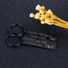 Load image into Gallery viewer, The Office Couple Gifts Keychain Set of 2 for Boyfriend Girlfriend Husband Wife Valentine Birthday Pres Jim and Pam Gift Engagement Wedding Anniversary Christmas TV Show Lover Keyring for Him Her