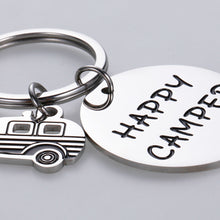 Load image into Gallery viewer, Camper Keychain Gifts for RV Camper Trailer Vacation Happy Camper Gifts for Friends Couples Women Men Camping Lovers Outdoor Present Keepsake Jewelry for Him Her
