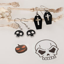 Load image into Gallery viewer, Earrings Gift for Women Halloween Skull And Coffin Pendant Hollow Cross Inside Earrings 2 Pairs Stainless Steel Classic Gothic in Raven Black Jewelry Earrings for Girls Her