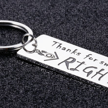 Load image into Gallery viewer, Funny Keychain Gifts for Girlfriend Boyfriend Thanks for Swiping Right Valentine Birthday Anniversary Dating Gifts for Him Her Husband Wife Christmas Wedding Engagement Couple Gifts for Fiance Fiancee