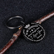 Load image into Gallery viewer, Grandson Gifts Keychain from Grandpa Grandma Graduation Birthday Christmas Inspirational Gift for Teen Boys Kids Men New Driver from Grandparents Stocking Stuffer for Him