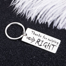 Load image into Gallery viewer, Funny Keychain Gifts for Girlfriend Boyfriend Thanks for Swiping Right Valentine Birthday Anniversary Dating Gifts for Him Her Husband Wife Christmas Wedding Engagement Couple Gifts for Fiance Fiancee