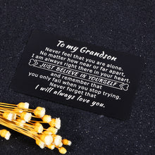 Load image into Gallery viewer, Grandson Gifts Wallet Card Insert from Grandma Grandpa, Valentine Graduation 2021 Birthday Gifts for Teen Boys Teenage Adult Grandson from Grandparents Inspirational Christmas Wallet Card for Him