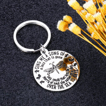 Load image into Gallery viewer, Outlander TV Show Gifts Keychain for Men Women Lamie Fraser Lover Outlander Fans Sing Me A Song of A Lass That is Gone Lyrics Dragonfly Keychain Skye Boat Song Dragonfly Lovers Jewelry for Him Her