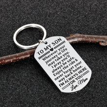Load image into Gallery viewer, Mom to Son Gifts Keychain Birthday Graduation Christmas Gift Inspirational Wherever Your Journey in Life May Take You I Pray You'll Always Be Safe New Driver Going Away Present for Boys Teens