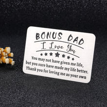 Load image into Gallery viewer, Fathers Day Bonus Dad Gifts Stepdad Gifts Wallet Insert Card for Dad Daddy Gifts from Daughter Son Kids Papa Birthday Metal Wallet Presents Father in Law Gift for Men Him Valentines Day Wedding
