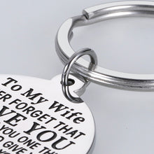 Load image into Gallery viewer, To My Wife Gifs Birthday Keychain from Husband Couple Valentine Wedding Gifs for Women Fiancee Never Forget That I Love You Xmas Gift Pendant Jewelry Keyring for Her