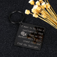 Load image into Gallery viewer, Sunflower Keychain for Women Inspirational Birthday Graduation Christmas Gifts for Sisters I Want to Be Like A Sunflower Uplifting Spiritual Black Pendant Friendship Present for Best Friends