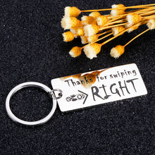 Load image into Gallery viewer, Funny Keychain Gifts for Girlfriend Boyfriend Thanks for Swiping Right Valentine Birthday Anniversary Dating Gifts for Him Her Husband Wife Christmas Wedding Engagement Couple Gifts for Fiance Fiancee