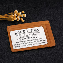 Load image into Gallery viewer, Fathers Day Bonus Dad Gifts Stepdad Gifts Wallet Insert Card for Dad Daddy Gifts from Daughter Son Kids Papa Birthday Metal Wallet Presents Father in Law Gift for Men Him Valentines Day Wedding