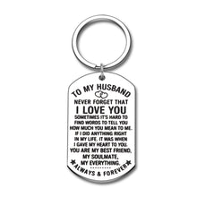Load image into Gallery viewer, Anniversary Husband Gifts Keychain from Wife Birthday Valentine’s Day Gift for Fiance Bridegroom Hubby My Soulmate My Everything I Love You Wedding Couple Keyring Pendant for Him Men