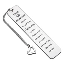 Load image into Gallery viewer, Grandson Gift from Grandma Grandpa Inspirational Bookmark Birthday High School College Graduation Christmas Gift for Grandson Teenager Boys Kids Men Love You Stocking Stuffer from Grandparents Nana