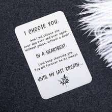 Load image into Gallery viewer, Engraved Couple Wallet Card Valentine Anniversary Gifts for Husband Boyfriend from Wife Girlfriend Birthday Christmas Wedding Engagement Metal Wallet Insert Card for Men Fiance Groom