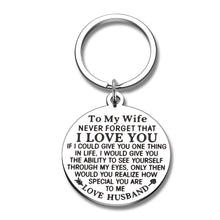 Load image into Gallery viewer, To My Wife Gifs Birthday Keychain from Husband Couple Valentine Wedding Gifs for Women Fiancee Never Forget That I Love You Xmas Gift Pendant Jewelry Keyring for Her
