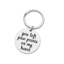 Load image into Gallery viewer, Pet Memorial Keychain Loss of Pet Gift Personalized Remembrance Keyring Sympathy Gift Angel pet in Heaven Keyring Pet Grief Gift You Left Pawprint on My Heart